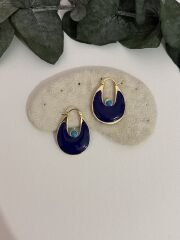 Mineli Oval Model Küpe Lacivert