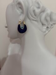 Mineli Oval Model Küpe Lacivert
