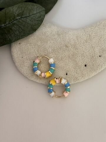 Renkli Mineli Halka Küpe