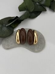 Gold Detay Kahverengi Küpe