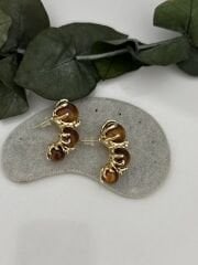 Üçlü top model kahverengi küpe