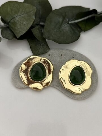 Doğal Taşlı Yeşil Küpe