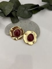 Doğal Taşlı Kırmızı Küpe