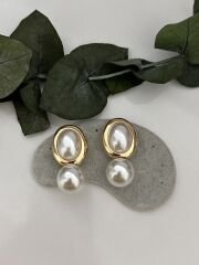 Beyaz Top Model İnci Küpe