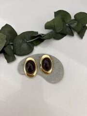 Siyah Damla Model Gold Detay Küpe