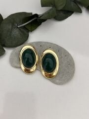 Yeşil Damla Model Gold Detay Küpe