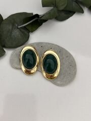 Yeşil Damla Model Gold Detay Küpe