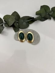 Yeşil Damla Model Gold Detay Küpe