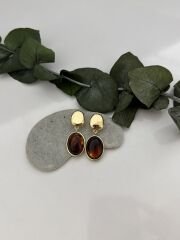 Gold Detay Sallantılı Kahverengi Küpe