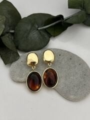 Gold Detay Sallantılı Kahverengi Küpe