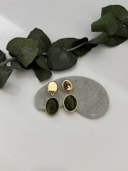 Gold Detay Sallantılı Yeşil Küpe