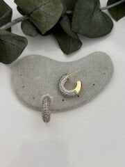Gold Taşlı Halka Küpe