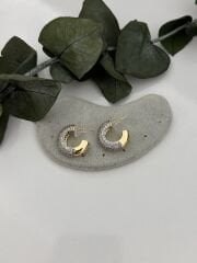 Gold Taşlı Halka Küpe