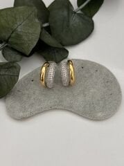 Zirkon Taşlı Gold Halka Küpe