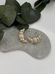 Kruvasan Küpe Zirkon Taşlı