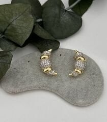 Kruvasan Küpe Zirkon Taşlı