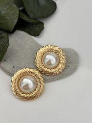 Gold Detay İnci Küpe