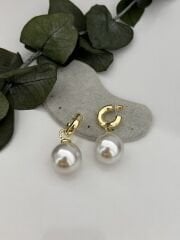 Halka Detay Top İnci Küpe