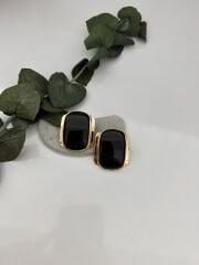 Plaka Model Gold Detay Siyah Küpe