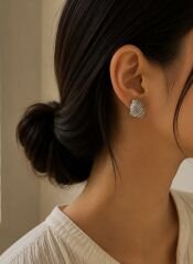 Silver Kare Plaka Model Taşlı Küpe