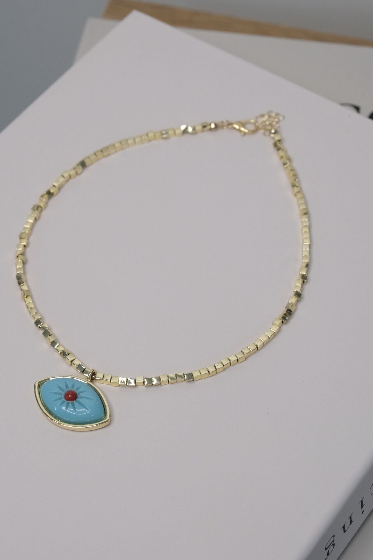 Turkuaz Mavi Göz Model Gold Kolye