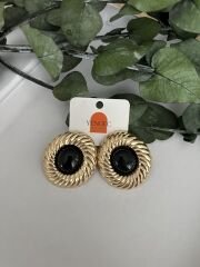 Gold Doğal Taşlı Siyah Küpe
