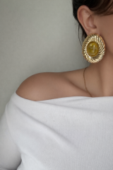 Gold Doğal Taşlı Küpe