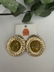 Gold Doğal Taşlı Küpe