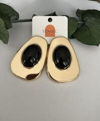 Altın Kaplama Opal Taşlı Siyah Küpe