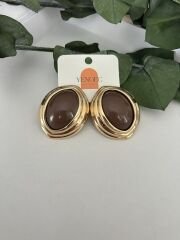 Kahverengi Düğme Model Gold Küpe