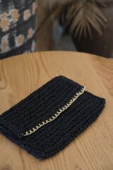 Clutch Model Hasır Siyah Çanta