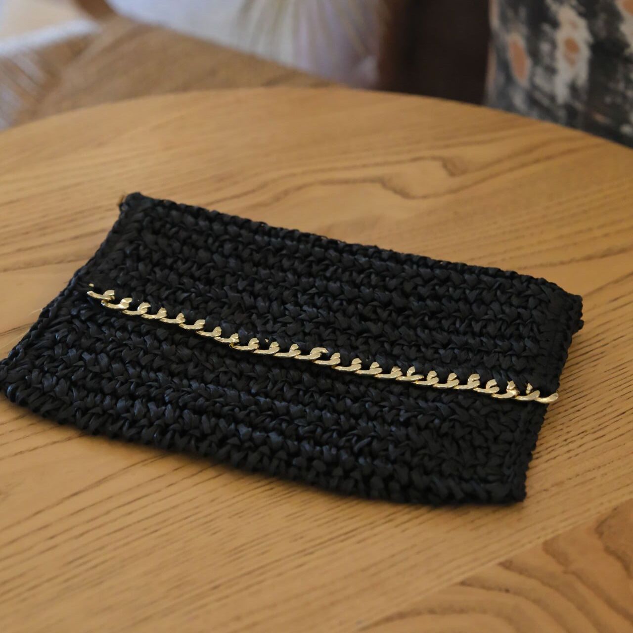 Clutch Model Hasır Siyah Çanta