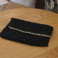 Clutch Model Hasır Siyah Çanta