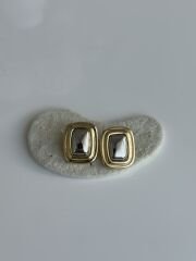Plaka Model Silver Gold Çelik Küpe