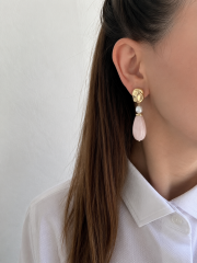 İnci Detay Sallantılı Akrilik Pembe Küpe
