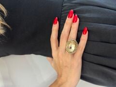 Çelik Oval Model Taşlı Yüzük