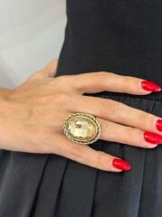 Çelik Oval Model Taşlı Yüzük